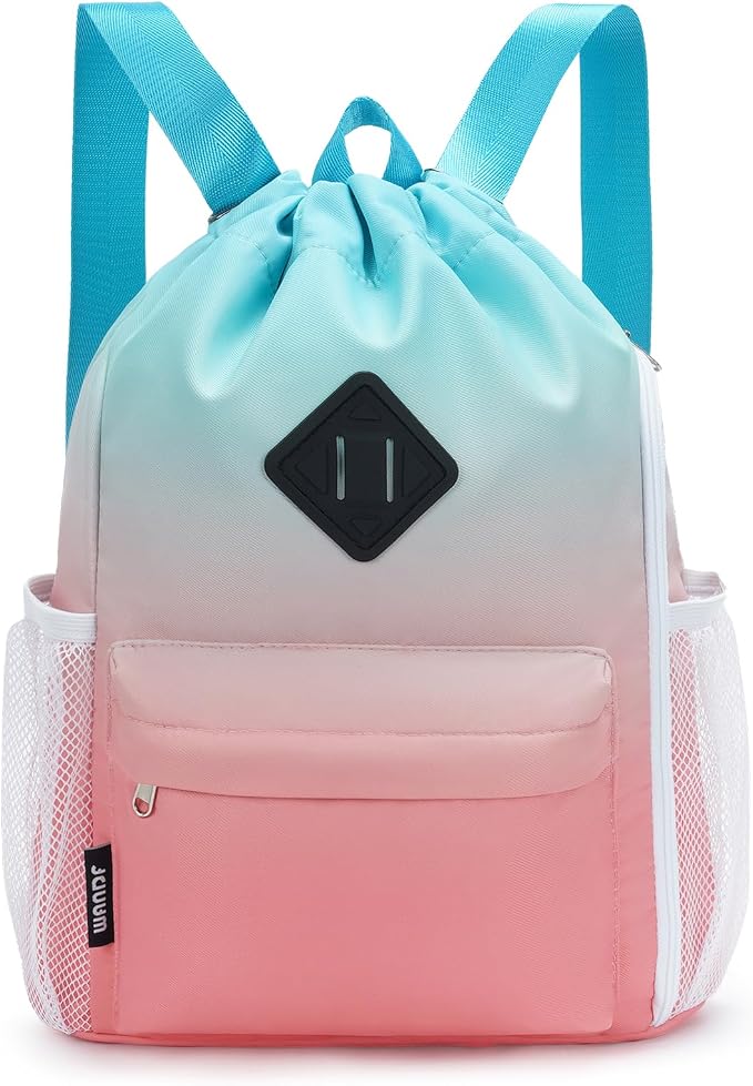 WANDF Drawstring Backpack with Shoe Compartment, Sports Gym Bag | Multi-Pocket Storage, Water-Resistant Fabric, Cinch String Bag