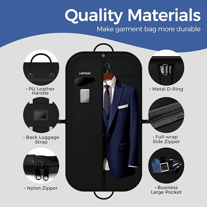 Garment Bag for Closet Storage and Travel 43-Inch Waterproof Dustproof Suit Luggage Bag Unisex Clothes Bag Durable 600D Oxford Fabric 2-in-1 Hanging Suit case Coat Bag for Man, Woman