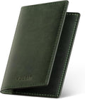 VULKIT Genuine Leather Business Card Holder 2 Sided Slim Business Name Card Organizer for Men or Women, up to Hold 20 cards (Genuine Green)