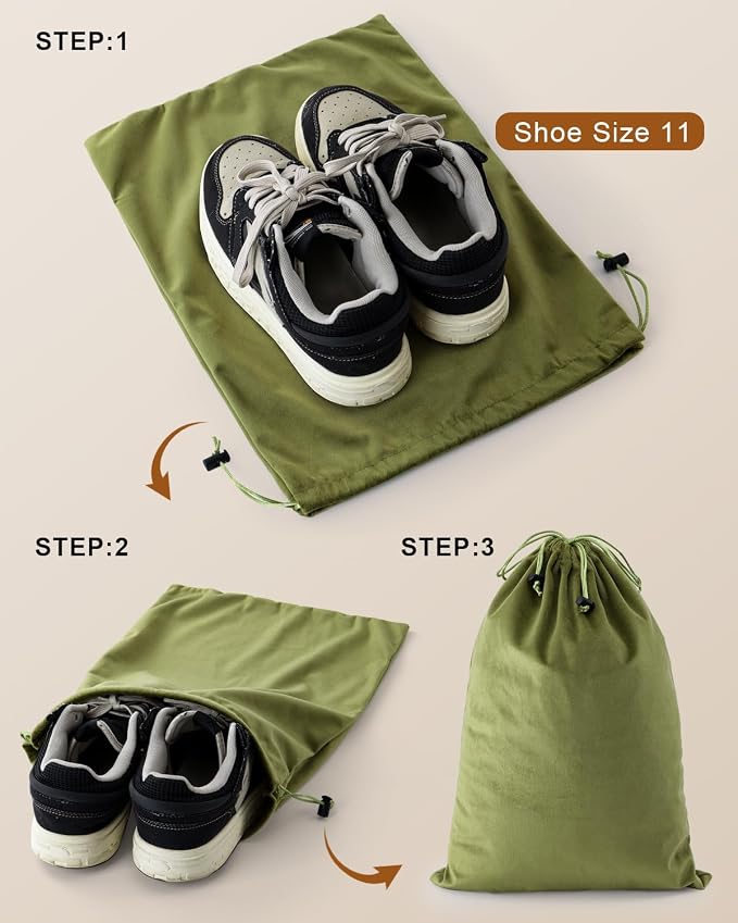 2 Pcs Shoe Bags for Travel, Dust Velvet Bags, Sage Green, 17.3x12.6 Inch | Washable & Reusable Travel Shoe Bags, Dustproof Shoe Bags with Drawstring Closure, Suitable for Travel, Home Storage