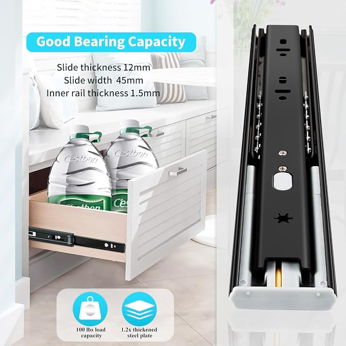 YENUO Soft Close Drawer Slides Full Extension Ball Bearing 12–24 Inch 100LB | Side Mount Heavy Duty Quiet Self Closing Cabinet Drawer Glides Rails Sizes 12–24 Inch for Kitchen Dresser Furniture Hardware