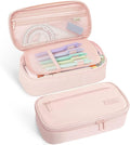 SUNEE Cute Pencil Case, Large Capacity Pencil Pouch, Big Storage Organizer for Stationery, Zipper Pen Bag,Back to School Supplies,Office Water-Repellent Nylon Pencil Bag for Teen Girls Boys,Light Pink