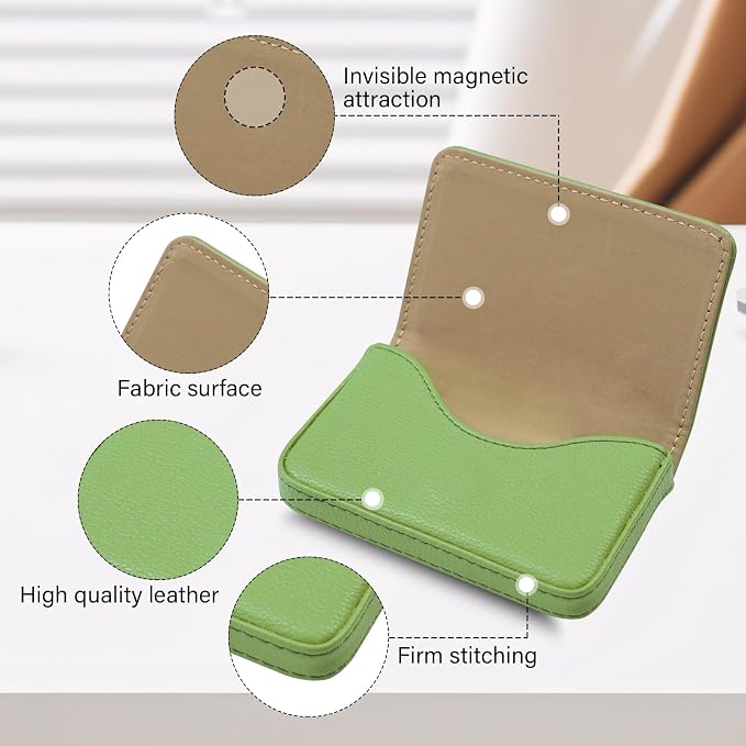 Business Card Holder，PU Leather Business Card Case Color Printing Pattern Card Holder Wallet，Pockets Magnetic Credit Card Holders for Men and Women - Banana Green