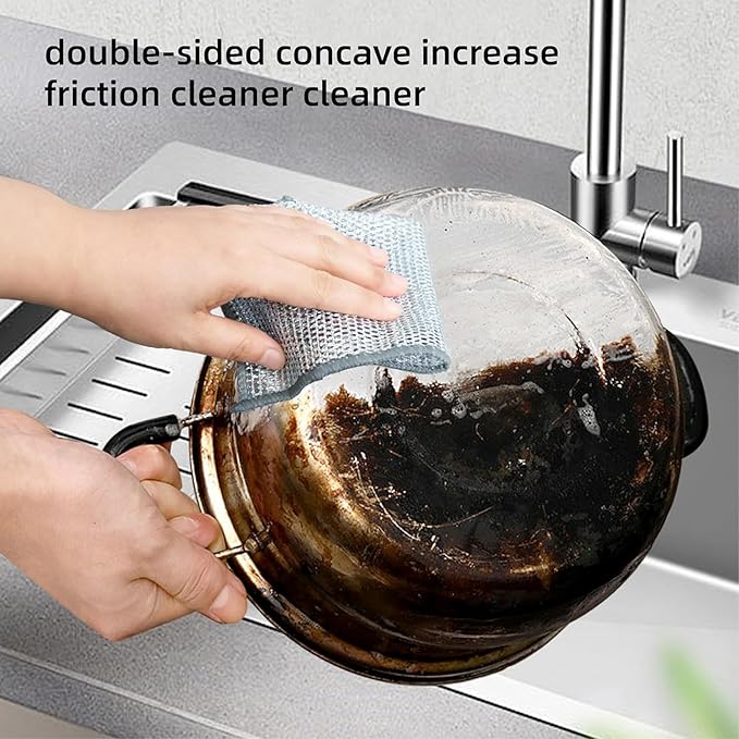 KOOCE Non Scratch Dish Wash Cloth for Kitchen Reusable Non Scratch Wire Dish Cloth Multipurpose Wire Dishwashing Rags for Wet and Dry Cleaning Scrubber Dish Cloth (12 Pcs [Single Layer])