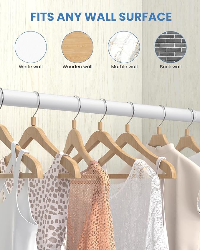Supforce Closet Rods for Hanging Clothes, 17 to 69 Inches Stepless Adjustable Metal Closet Rod, 1.3 Inches Heavy Duty Clothes Hanging Rod for Closet Wardrobes Laundry RV, White