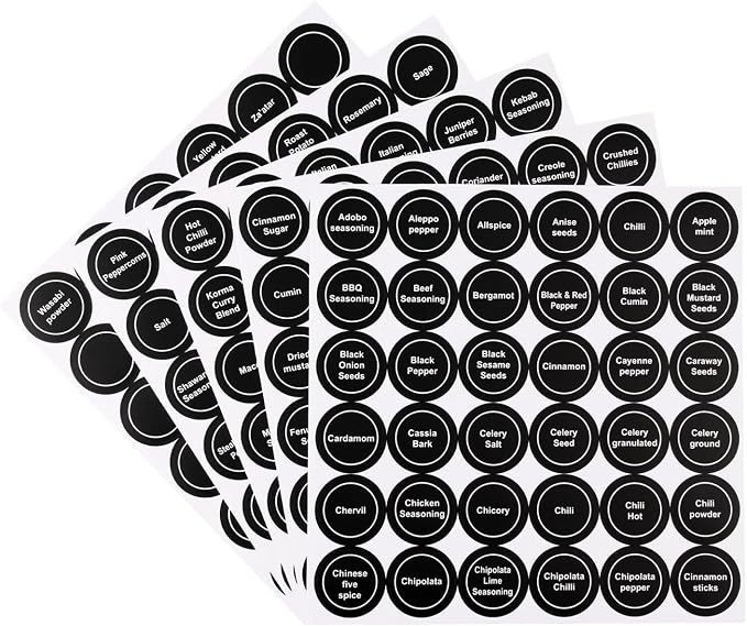 Black Spice Jar Labels Removable Spice Labels Stickers for Kitchen Pantry Food Containers