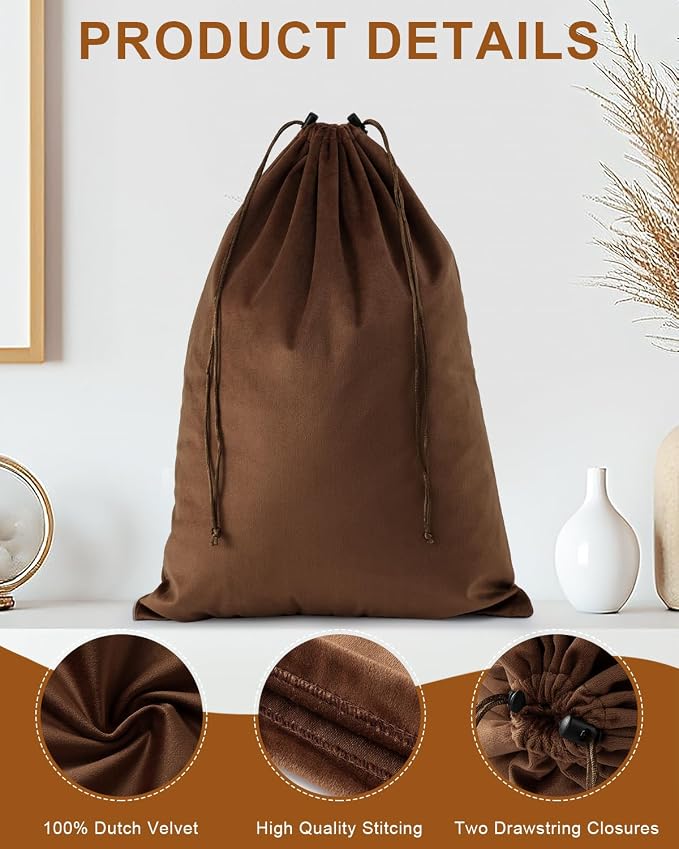 4 Pcs Shoe Bags for Travel, Dust Velvet Bag, Mocha Mousse, 17.3x12.6 Inch | Washable & Reusable Travel Shoe Bags, Dustproof Shoe Bags with Drawstring Closure, Suitable for Travel, Home Storage