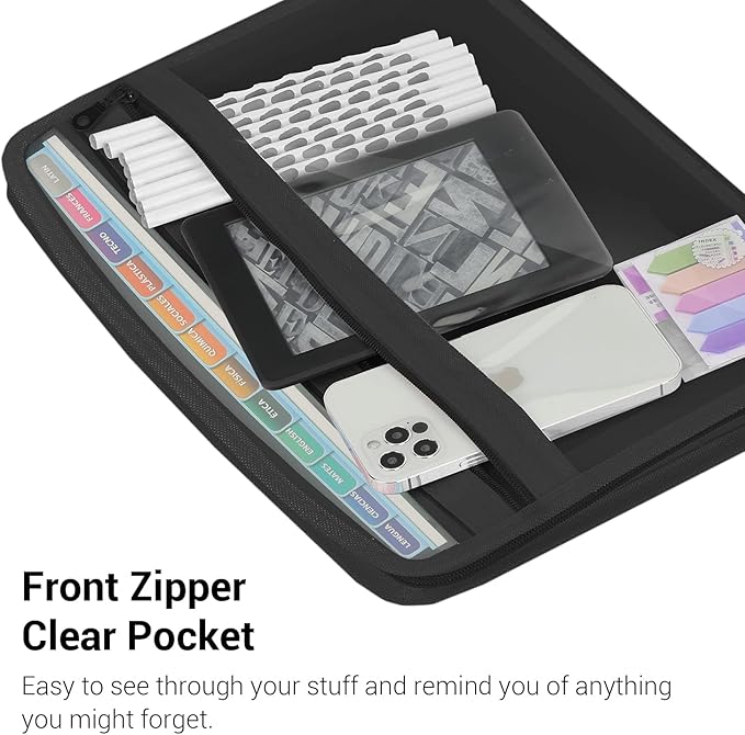 Mukawa 13 Pocket Expanding File Folder, Zippered Accordion File Organizer with Front Clear Pounch, Expandable Filing Folders for Documents, Papers Letter Size, Black