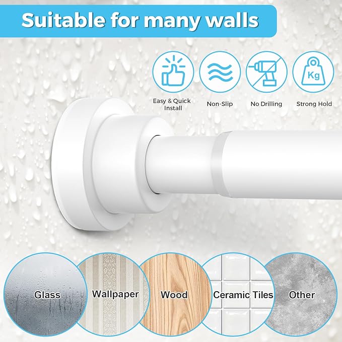 Tension Curtain Rod 30 To 49 Inch White Tension Rods Adjustable Spring Loaded Curtain Rods 7/8" Curtains Rods No Drilling Tension Rods For Windows Bedroom Closet Doorway Door 2pcs