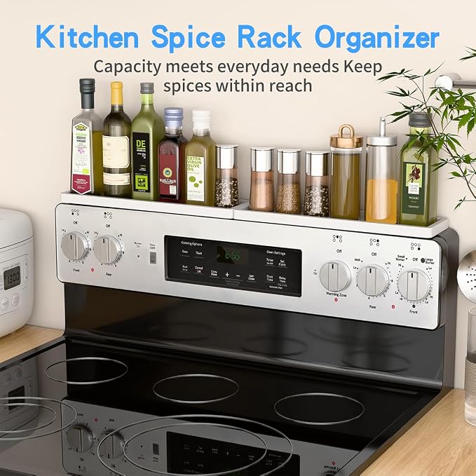 PEKER Magnetic Stove Top Shelf for 30" Stoves, Over Oven Shelf Above with Bamboo Spice Rack Organizer, Heat-Resistant, Space-Saving Solution for Kitchen Storage