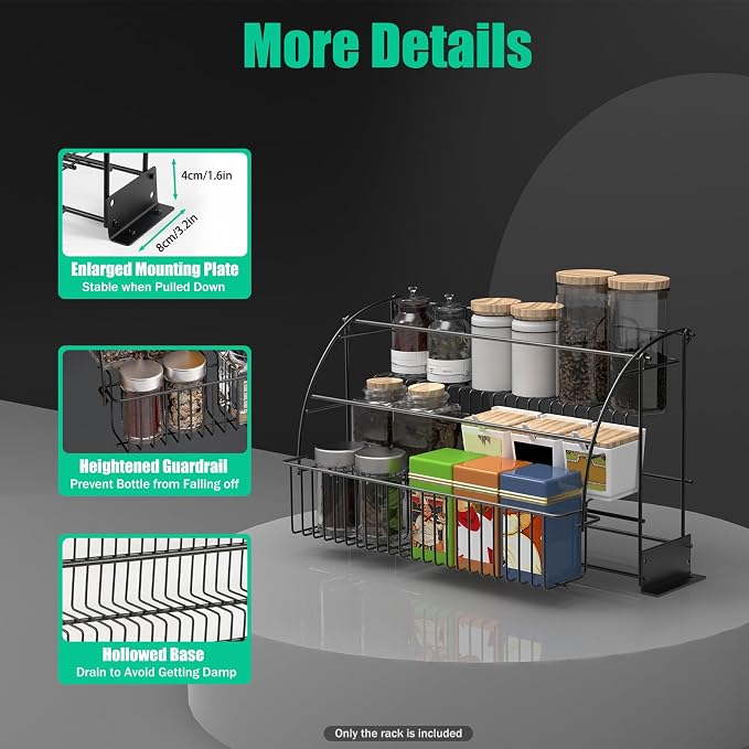 3-Tier Pull Down Spice Rack Organizer, 14.6 * 7.9 * 7.9in 11 lbs Load Capacity Pull Out Spice Organizer Shelf for Inside Cabinet Pantry Expandable Display Riser Shelf Kitchen Seasoning Shelf