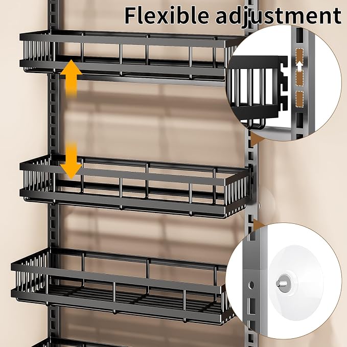 PureBox 8-Tier Over the Door Organizer, Heavy-Duty Metal Hanging Storage Rack with Adjustable Baskets, Door-Mounted Pantry Organizer for Kitchen, Bathroom, Laundry Room, Spices, Snacks & Toiletries