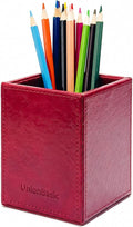 UnionBasic Square Pen Holder, Leather Pencil Cup, Desktop Caddy Stationery Organizer (Burgundy)