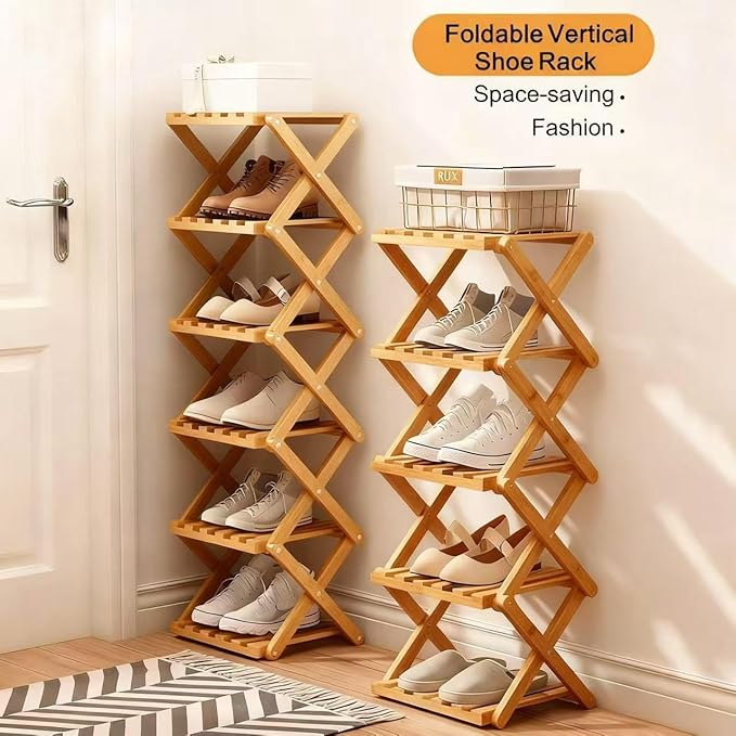 Vertical Narrow Shoe Rack, 6 Tier Portable Folding Shoe Storage Rack, Without Installation Free Standing Shoe Rack for Corridors, Bedrooms Living Room Corner and Small Spaces (6 Tier)