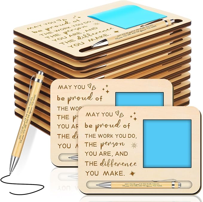 Kosiz 10 Set Back to School Teacher Gifts Bulk May You Be Proud Wooden Sticky Note Holder Set Employee Coworkers Appreciation Thank You Gifts for Teacher Team Staff Office Supplies