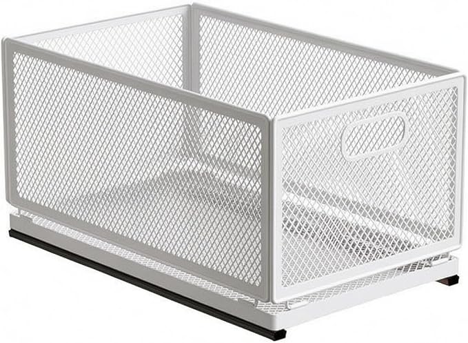 Pull-out Storage Basket Metal Frame Mesh Storage Basket Easy Access for Kitchen, Large Storage Basket 40CM Length With Slide Rail