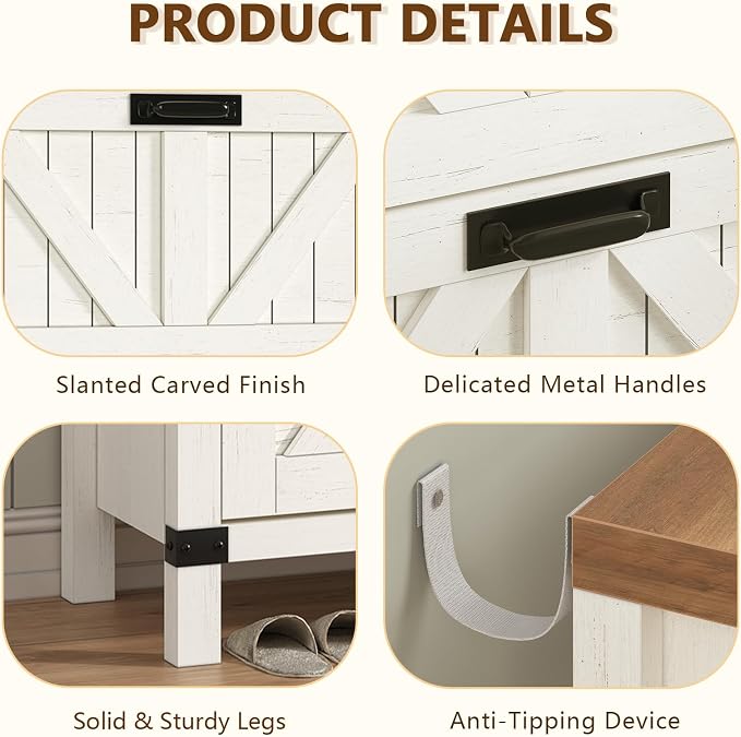 YOMILUVE Shoe Storage Cabinet with 4 Flip Drawers, Farmhouse Shoe Cabinet for Entryway, Slim Shoe Rack Freestanding Shoe Organizer with Barn Door, Brown and White