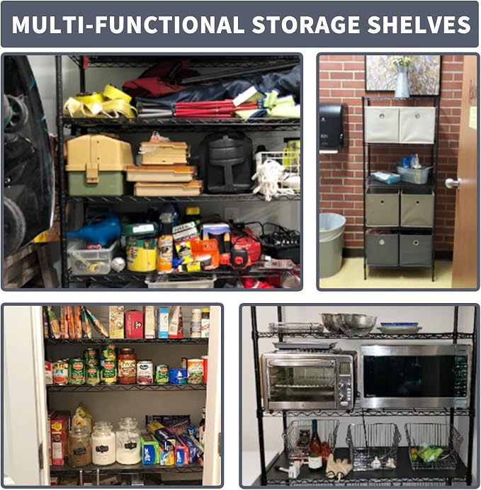 Wire Shelves 5-Tier Metal Storage Shelves 11.6" D x 21.5" W x 47.6" H Adjustable Wire Rack Shelf NSF Shelving Unit for Kitchen Storage Pantry Laundry, 750LB Capacity, Black