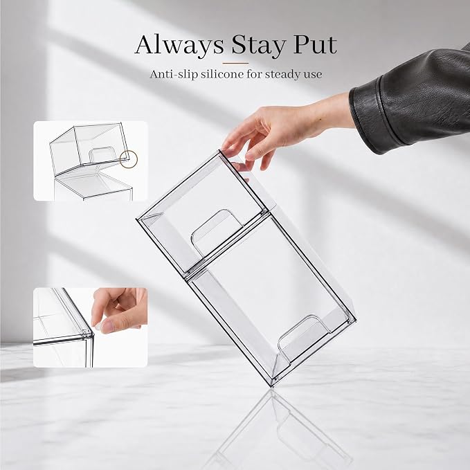 TIPGO Clear Stackable Storage Drawers, Baby Bottle Organizer, Easily-Access Makeup Organizer, Durable Containers for Bathroom Countertop, Pantry and Medicine Cabinet Organizer