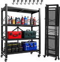 Folding Storage Shelves, Heavy Duty Garage Shelving Unit, Adjustable Metal Standing Storage Rack Shelf, No Assembly Wire Shelving Organizer with Wheels for Kitchen Pantry Warehouse (4-Tier, 1 Pack)