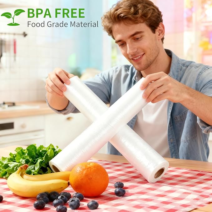 Food Storage Bags, 10” x 14”Plastic Produce Bags on a Roll, Clear Plastic Bag for Food, Fruit, Vegetable, Refrigerator Storage, Kitchen, 500 Bags/Rol