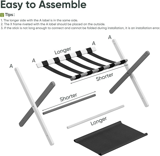 Smart FENDEE 2 Pack Luggage Rack, Folding Luggage Rack for Guest Room, White Bamboo Suitcase Stand Holds up to 131 lb, Luggage Stand with Storage Shelf for Hotel, Bedroom