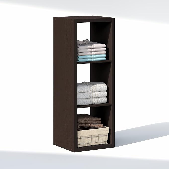 Furinno Cubic Extra Thick 3-Cube Closet Organizers and Storage, Dark Oak | 14.6 x 16 x 44 in, Open Shelf Closet Storage, Closet Organizer, for Wardrobe, Bedroom, Living Room