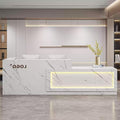 Modern Reception Desk with Counter, Front Desk Reception Counter with Lockable Drawer, Keyboard Tray & Storage Cabinet, Solid Wood Receptionist Table for Salon Office Lobby (F - Right, L 160cm/63in)