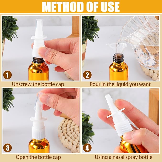 20 Pcs Nasal Spray Bottle, 30ML/1OZ 12 Pcs Bright Plating Gold Silvery Black Empty Refillable Glass Nose Spray Bottle with 4 Funnels and 4 Labels