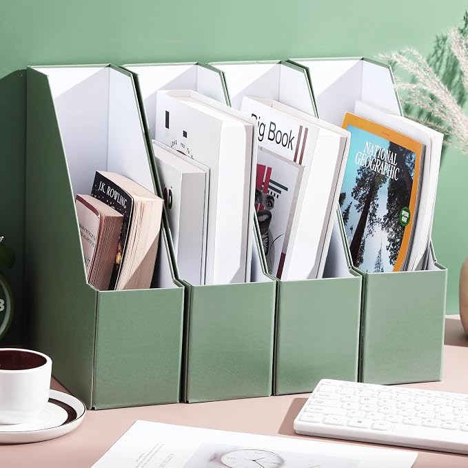 Feifeiya Magazine Holder Set of 6 Sturdy Cardboard Magazine File BOY7116 Beautiful Desk Book Organizer and Storage Box for Documents, Magazines Holder Rack for Shelf Home Office Classroom(Sage Green)