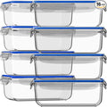 Razab 16 Pc (Set of 8) 30 Oz Glass Meal Prep Containers with Lids, Airtight Large Glass Food Storage Containers, Reusable Leak Proof BPA Free, Freezer to Oven and Dishwasher Safe
