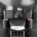 XINLIYA Car Handbag Holder Between Seats, PU Leather Multi-Pocket Large Capacity Purse Holder, Auto Net Bag Barrier of Backseat Pet Kids, Car Seat Organizers and Storage for Cargo Tissue Cup（Black）