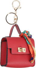 PATIKIL Mini Backpack Keychain, Cute Coin Purse Keychain PU Leather Backpack Purse Key Chain Little Earbud Bag Keychains for Women Mini Card Data Cable Organizer, Red