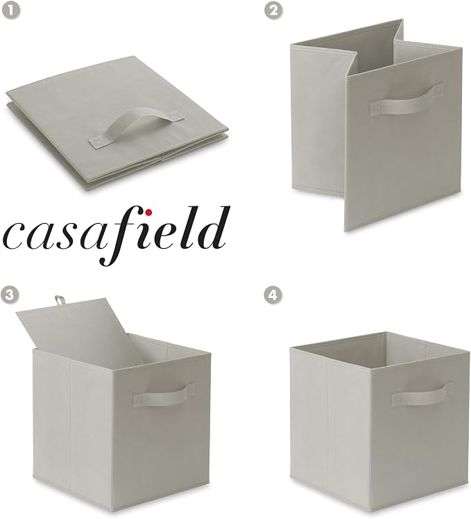 Casafield Set of 6 Collapsible Fabric Cube Storage Bins, Light Gray - 11" Foldable Cloth Baskets for Shelves, Cubby Organizers & More