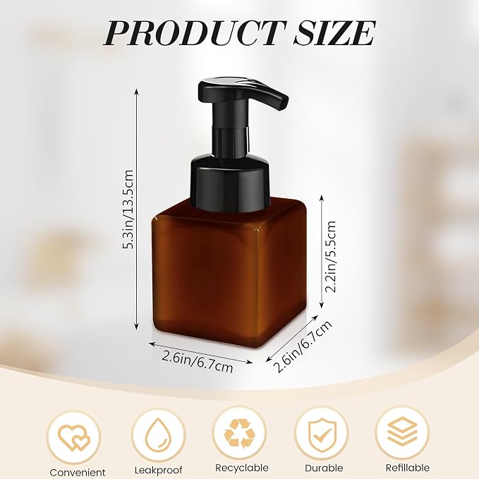 8.5 oz Foaming Soap Dispenser Plastic Foaming Pump Bottle, Refillable Dispenser with Plastic Pump, Empty Hand Bottles for Liquid Soap, Shampoo, Bathroom,Hotel,Restaurant (60, Brown)
