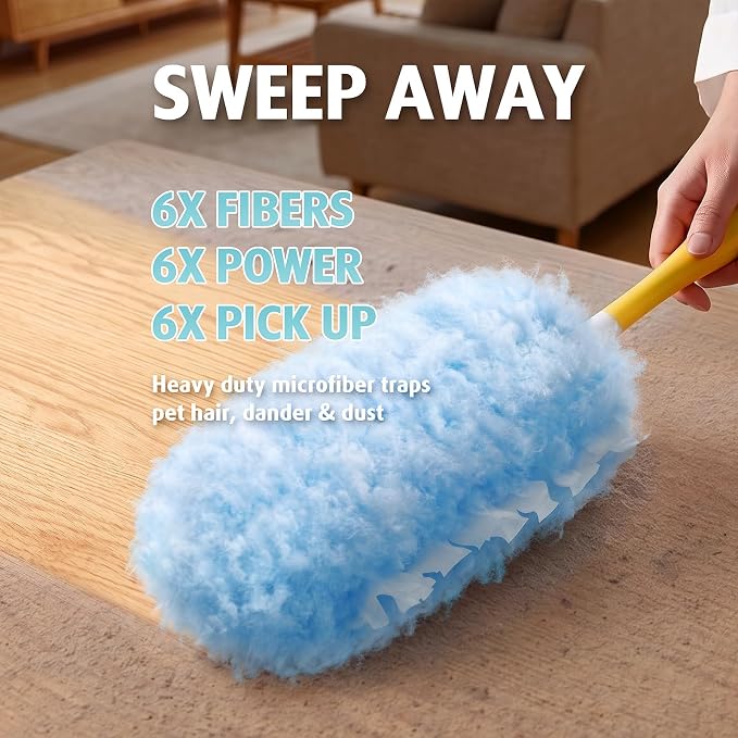 60 Count Electrostatic Duster Refills Compatible with Swiffer Duster, 6X Microfibers Heavy Duty 2 Side 360° Duster Refills, Disposable Multi Surface Dusters for Cleaning, Unscented