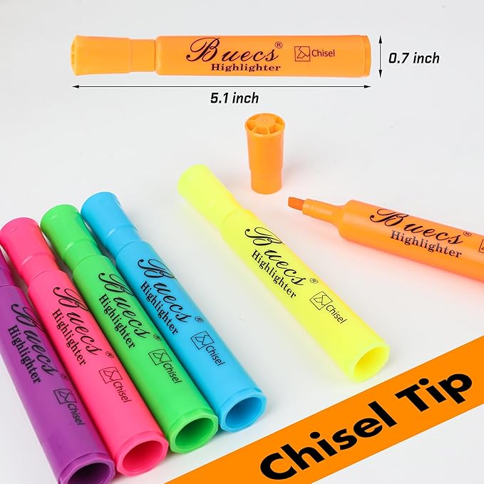 Buecs Highlighters Bulk Pack, 96 Count, Assorted Colors, Chisel Tip, suitable for Adults Highlighting Planner Notes, Office School Supplies