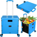 SELORSS Foldable Utility Cart Portable Collapsible Crate Rolling Carts with Wheels Rolling Tote Basket Teacher Cart with Lid Wear-Resistant 360°Rotate Wheel Noiseless for Shopping Storage Office Use