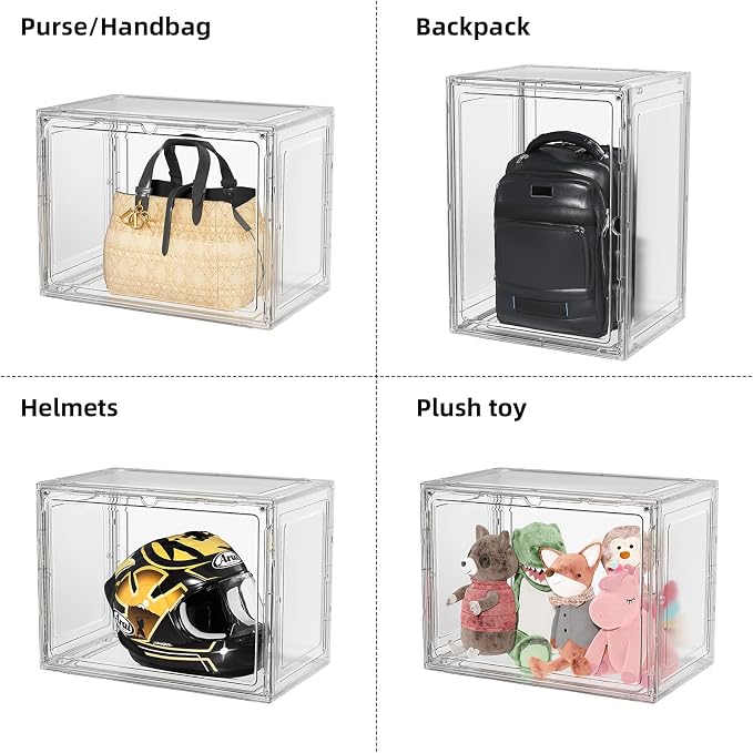 Boot Storage Organizer Tall Boot Shoe Storage Box for Closet 4 Pack Super Large Plastic Boots Container for Storage, Stackable Display Case for Collectibles, Backpack, Helmet, White