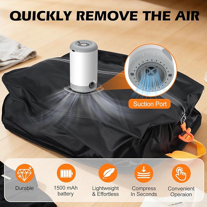 Fantictas Vacuum Travel Bags Kit (2 Pack) - 24L Waterproof & Tear Resistant Travel Compression Bags with Wireless Vacuum Pump for luggage & Backpacks, Space Saving Vacuum Storage Bags