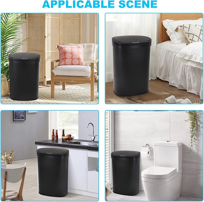 Bigacc Kitchen Trash Can | Stainless Steel 13 Gallon Trash Can | 50L Touch Free Garbage Can with Lid | Electronic Motion Sensor Automatic Trash Bin High Capacity for Kitchen Bathroom Office, Black