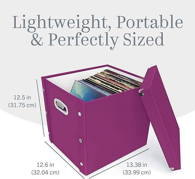 Snap-N-Store Vinyl Record Storage Box - 12" - 1 Pack- Crate Holds up to 75 Vinyl Albums - Berry