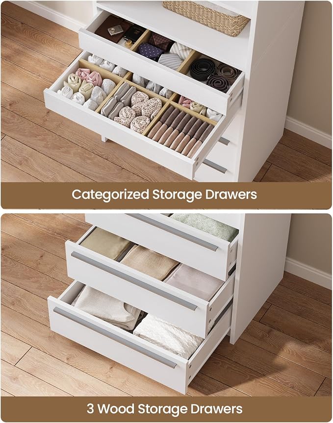 Modular Closet System, Closet Organizer System with 4 Shelves and 5 Drawers, Walk-in Wardrobe Standing Closet System, White