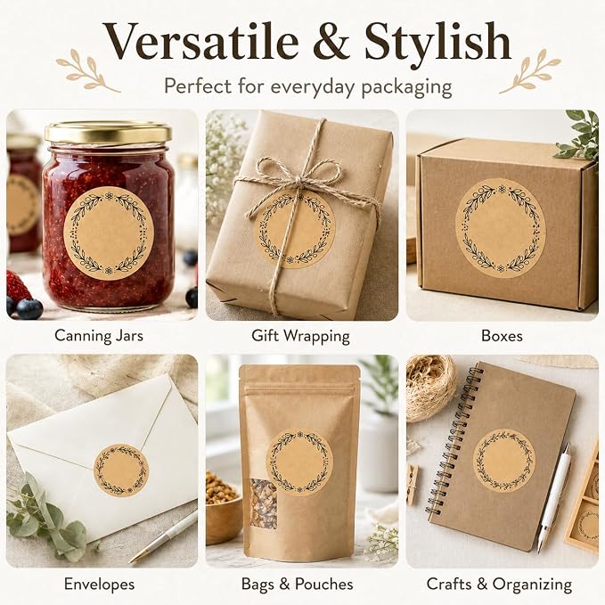 IBAKE Blank Kraft Canning Labels, 500 Writable Stickers for Jars and Containers, 2 Inch Round Labels for Mason Jars, Homemade with Love, Food Labels for Packaging & Gifts