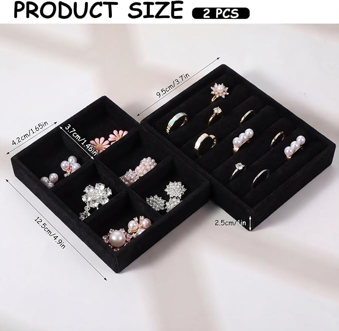 2pcs Jewelry Drawer Organizers Trays 6 Grid Ring Holder for Drawer Small Ring Organizer for Jewelry Rings TrayRings Holder Display Tray Necklace Insert Holders Case for Girl Store Selling or Home Show