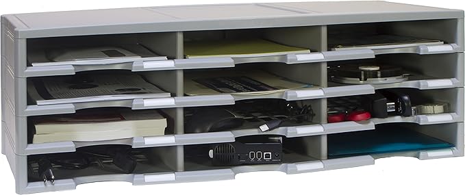 Storex 12-Compartment Literature Organizer/Document Sorter, Grey (61601U01C)