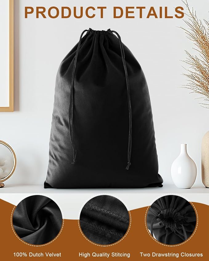 2 Pcs Shoe Bags for Travel, Dust Velvet Bags, Black Beauty, 17.3x12.6 Inch | Washable & Reusable Travel Shoe Bags, Dustproof Shoe Bags with Drawstring Closure, Suitable for Travel, Home Storage