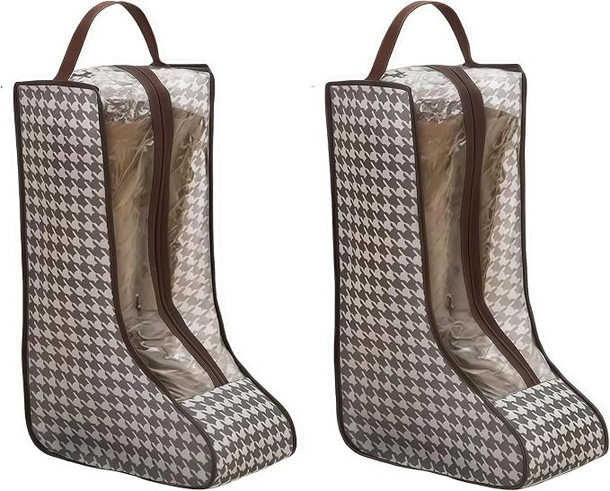 2-Pack Tall Boot Storage Bag Organizer for Closet and Travel, Portable Dustproof Bags for Cowboy, Equestrian Riding & Wide-Calf Boots, Clear Window Shoe Protector for Checked Luggage Packing, 18.9"