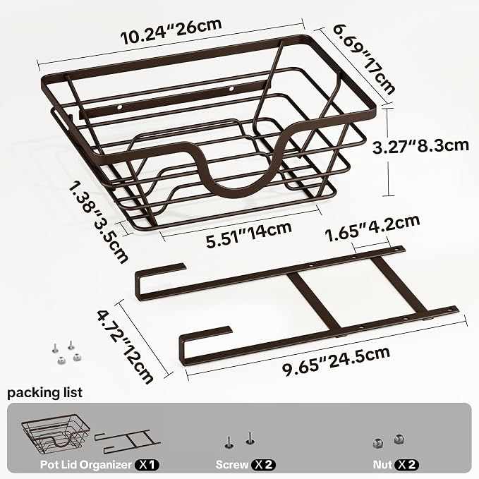 TIDIIABODE Pot Lid Organizer, Adjustable Kitchen Pot Lid Holder Inside Cabinet, Kitchen Cabinet Organizer Hanging for Food Storage Container, Pot, Pan Lid & Bakeware, Bronze