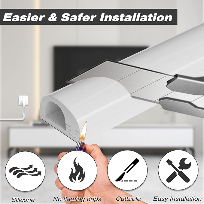 78" Silicone Cord Hider for Wall Mount TV,Self-Adhesive Cable Hider for 1 Cord(1/4" Diameter),Cable Management Under Desk,Cord Organizer,Cable Raceway Home & Office Trim,Cord Concealer Channel,White | for 1 Cord(1/4" Diameter),Cable Management Under De...